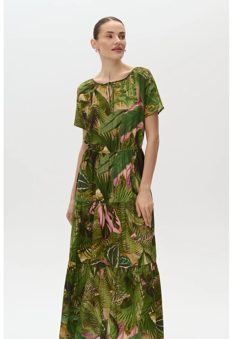 GreenPoint Rochie maxi cu model tropical - Verde