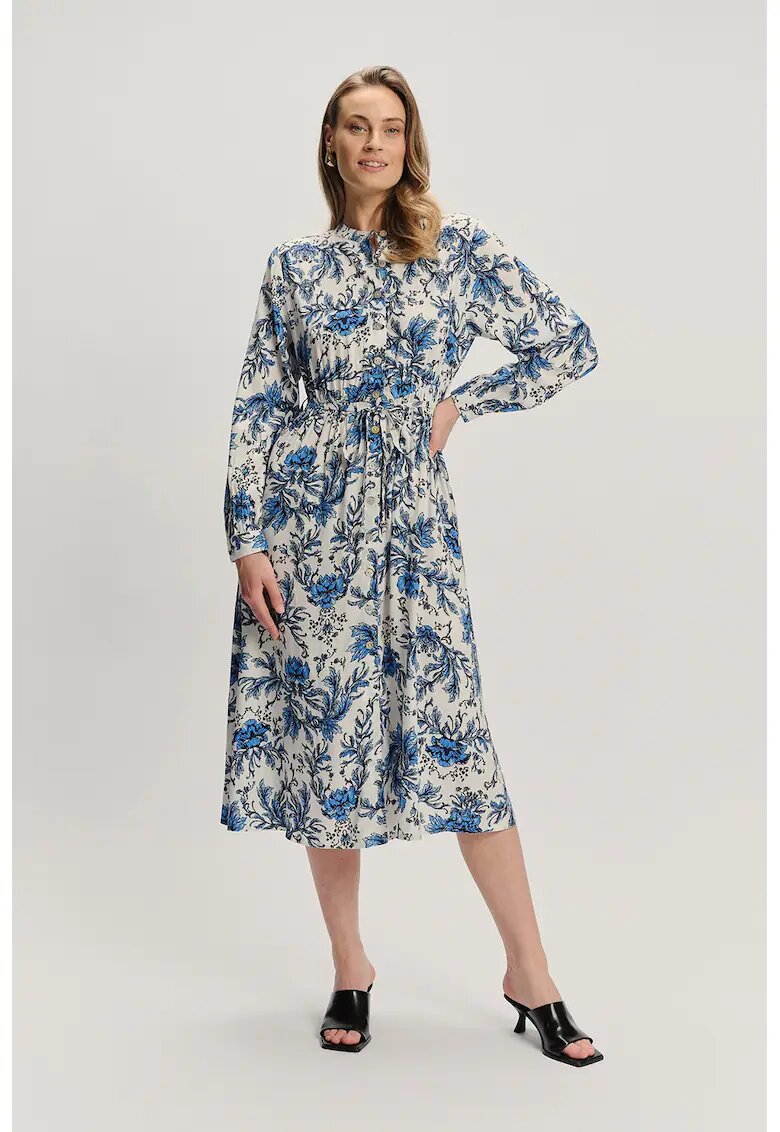 GreenPoint Rochie midi cu design floral - Bej/Albastru