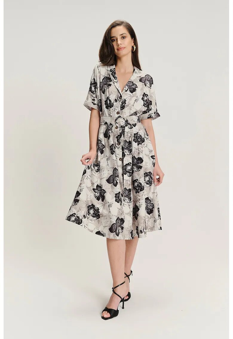 GreenPoint Rochie midi cu design si model - Negru/Grej