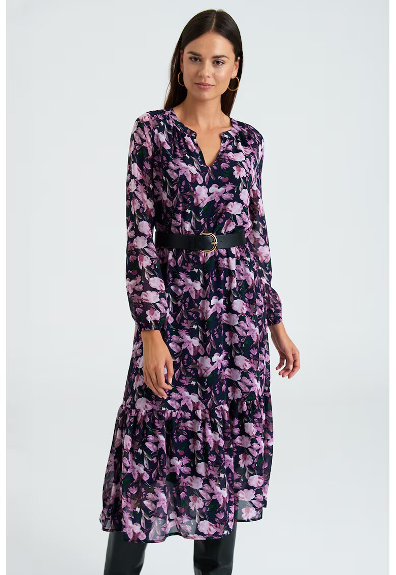 GreenPoint Rochie midi cu model floral - Lila/Bleumarin