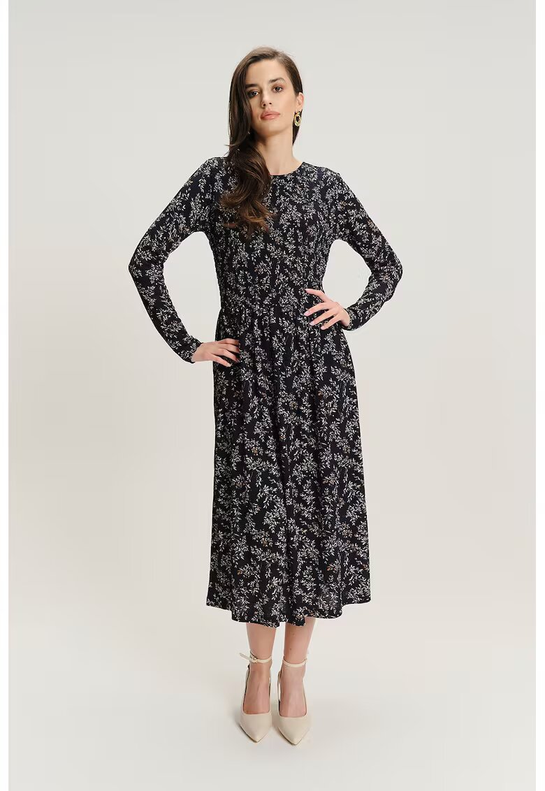 GreenPoint Rochie midi din amestec de modal cu model - Negru/Bej