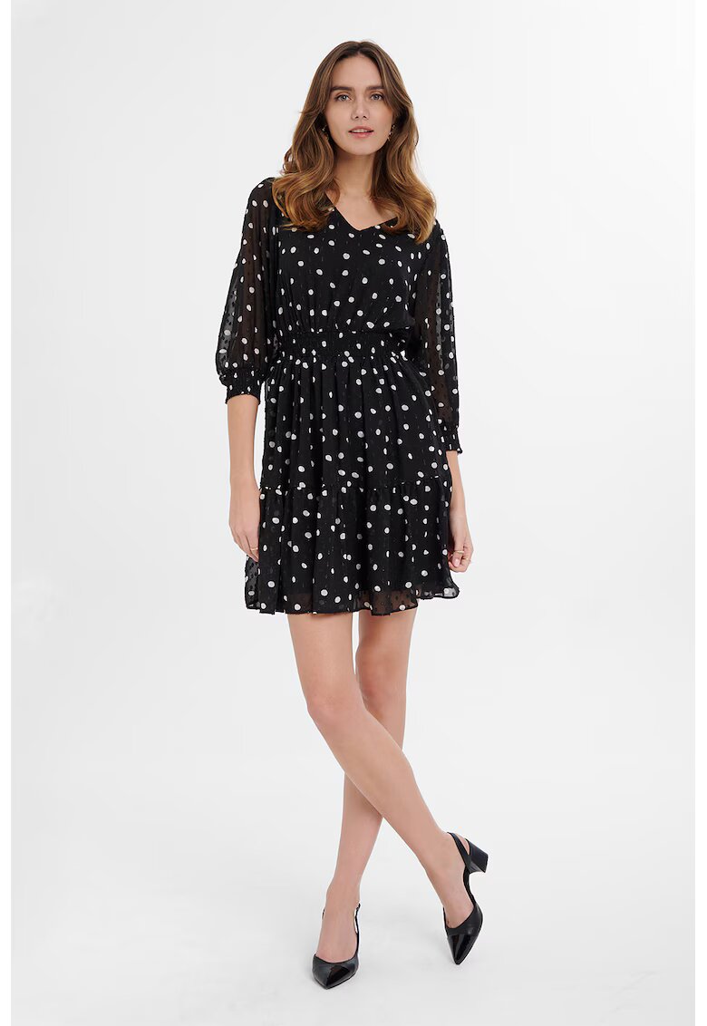 GreenPoint Rochie scurta cu model cu sfere - Alb/Negru