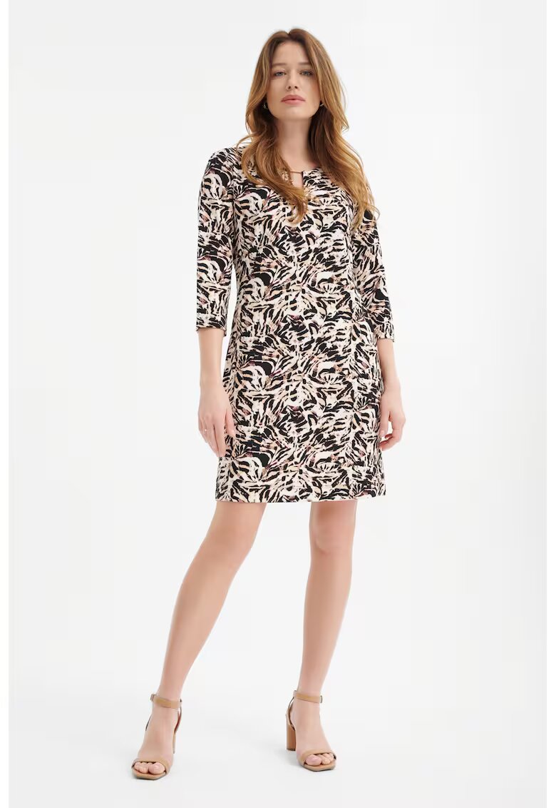 GreenPoint Rochie scurta cu model - Maro/Bej