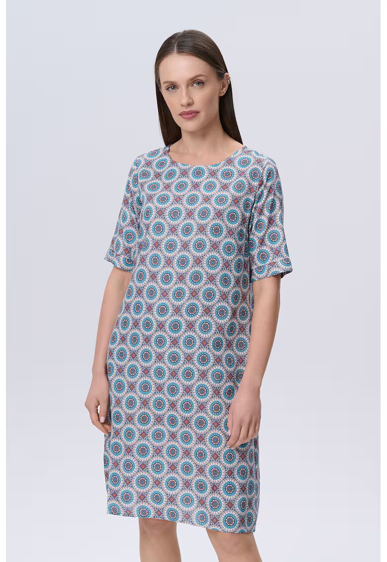GreenPoint Rochie-tricou cu imprimeu floral - Portocaliu/Albastru