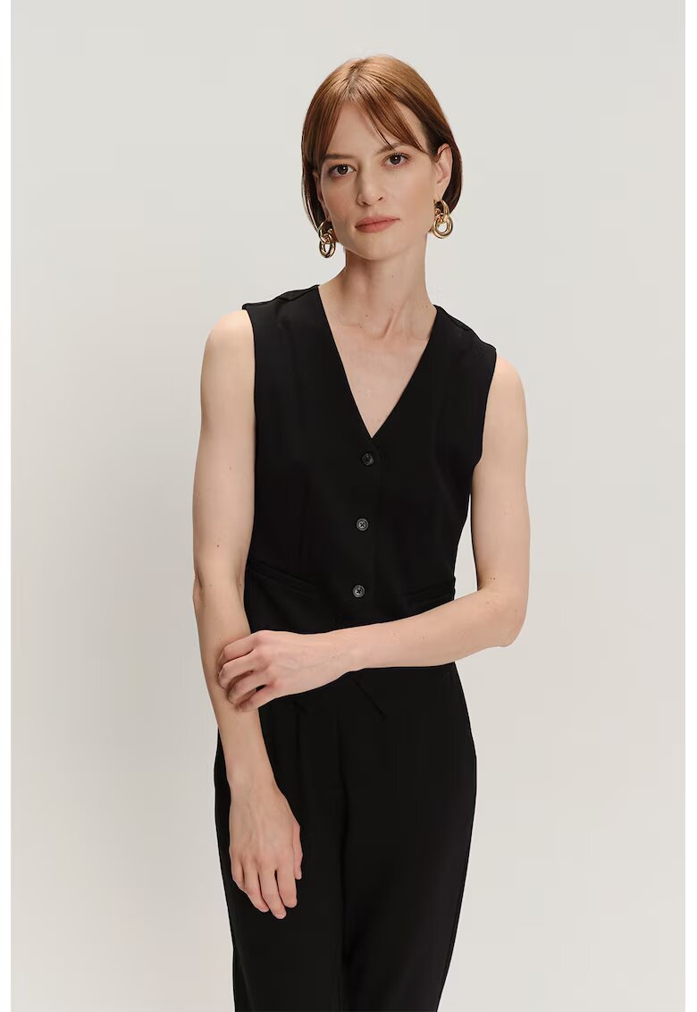GreenPoint Sacou fara maneci cu model uni si nasturi - Negru