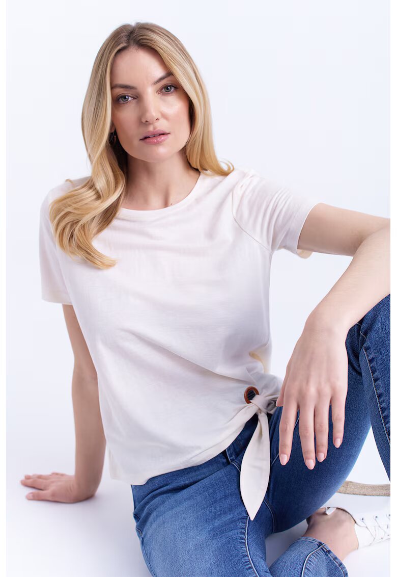 GreenPoint Tricou cu decolteu la baza gatului si nod lateral - Alb