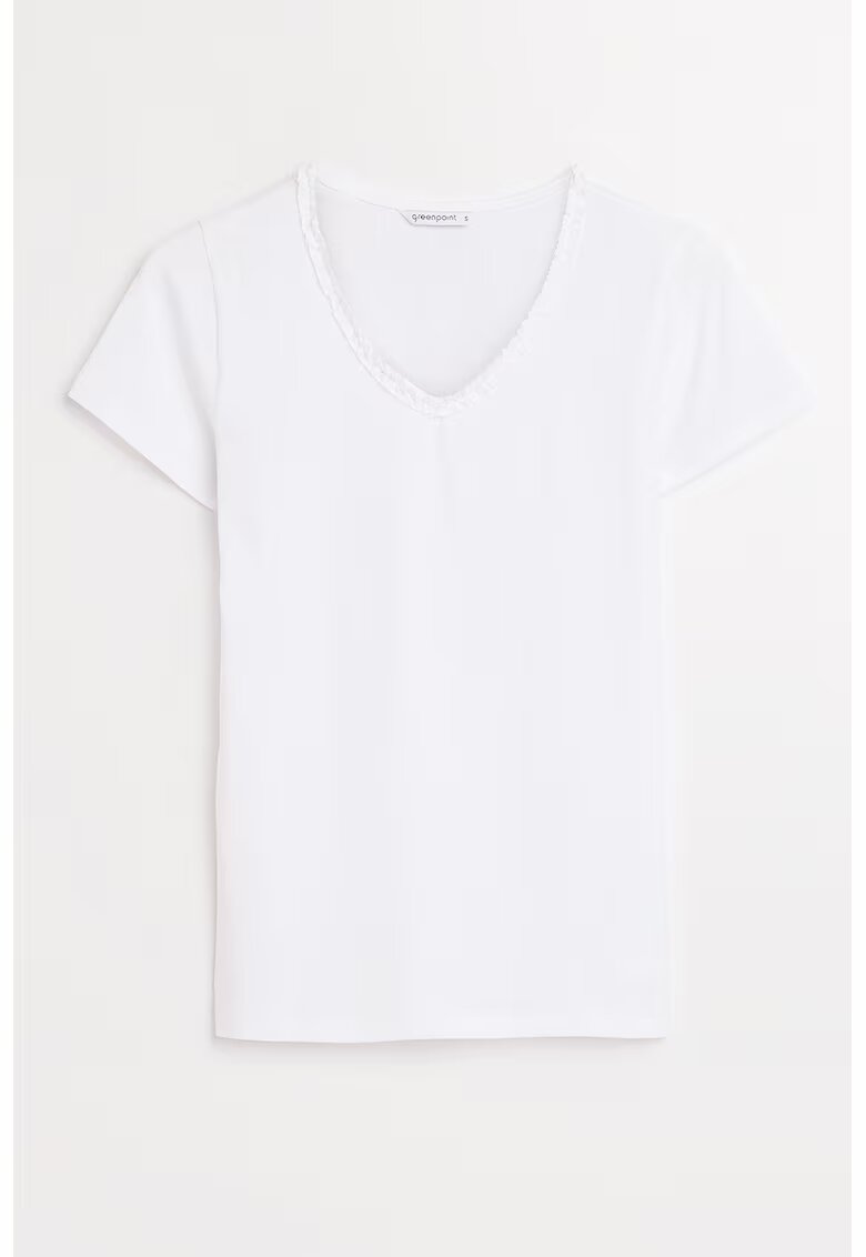GreenPoint Tricou din amestec de bumbac cu decolteu in V - Alb