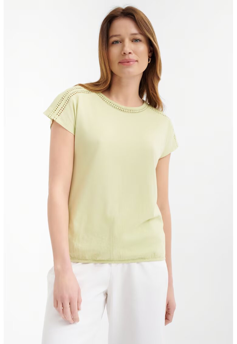 GreenPoint Tricou din bumbac si modal cu perforatii - Galben pal