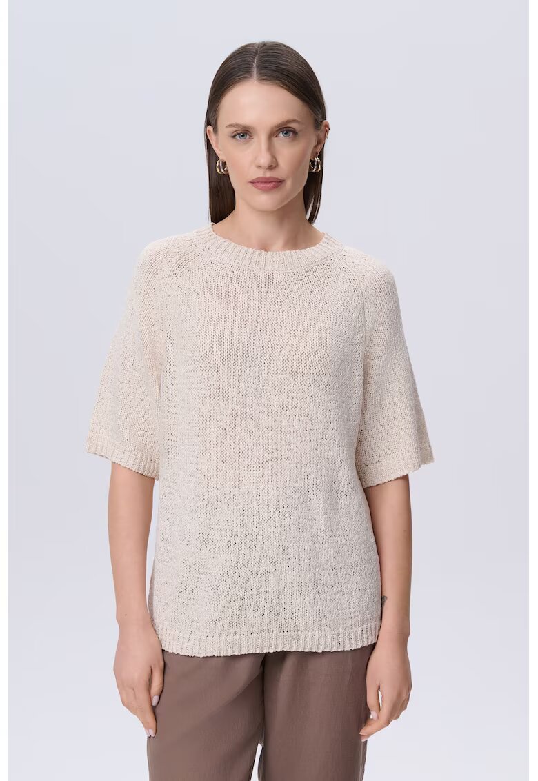 GreenPoint Tricou tricotat cu decolteu rotund - Crem
