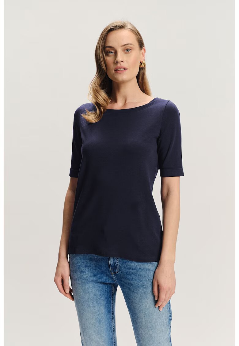GreenPoint Tricou uni cu decolteu rotund - Albastru ultramarin