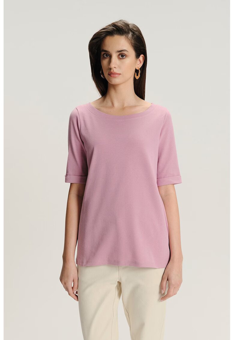 GreenPoint Tricou uni cu decolteu rotund - Roz deschis