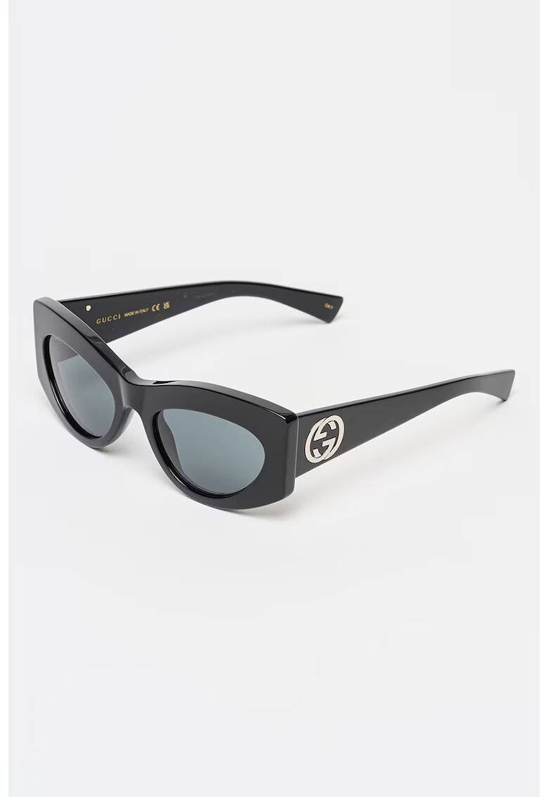 Gucci Ochelari de soare cat-eye cu logo - Negru/Argintiu