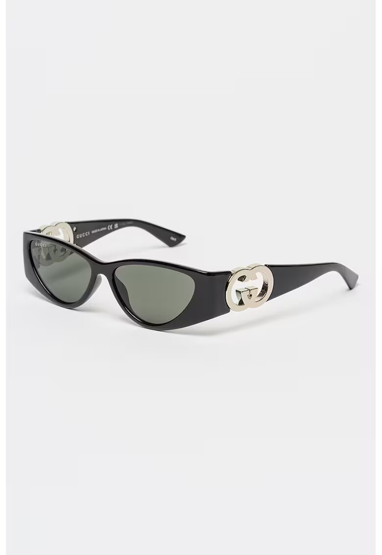 Gucci Ochelari de soare cu logo-uri laterale - Negru/Argintiu