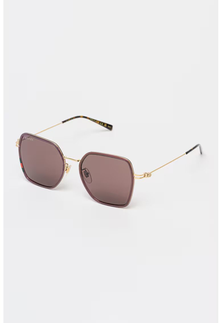 Gucci Ochelari de soare hexafonali cu rama metalica - Auriu -