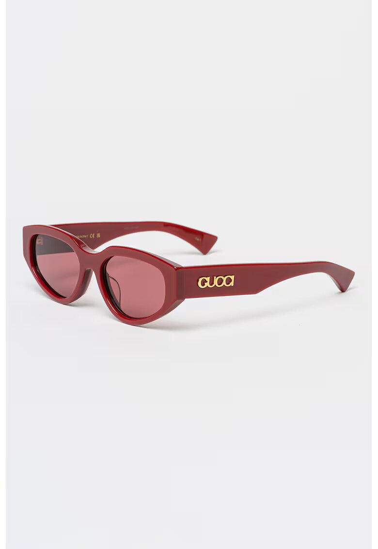 Gucci Ochelari de soare ovali cu logo lateral - Visiniu