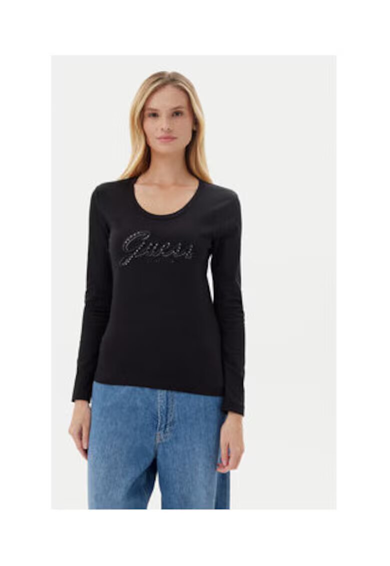 GUESS Bluza cu decolteu rotund si imprimeu logo