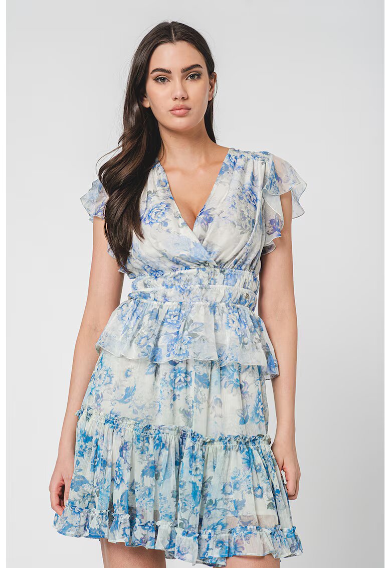 GUESS Bluza cu imprimeu floral si aspect petrecut - Albastru pastel/Albastru royal