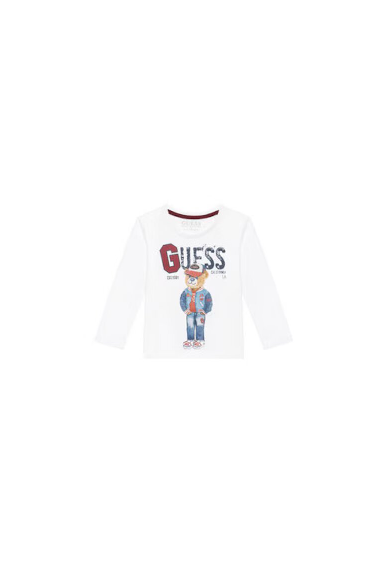 GUESS Bluza de bumbac cu model urs