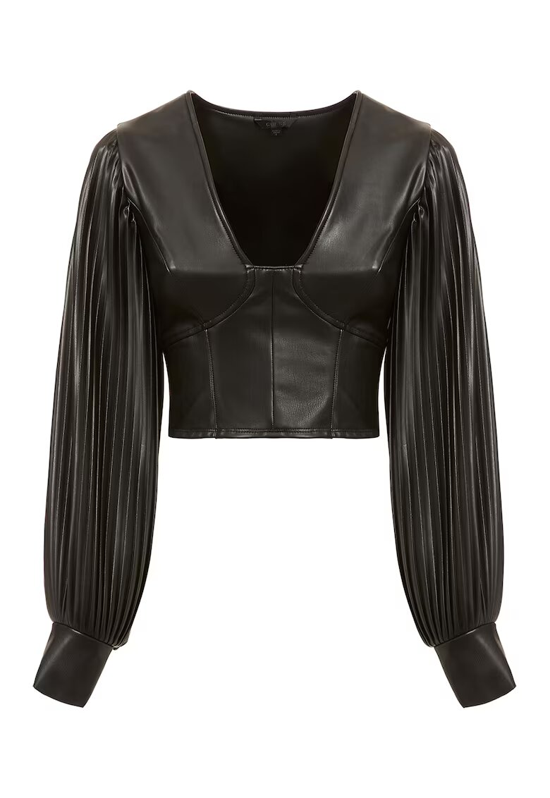 GUESS Bluza de piele ecologica cu decolteu patrat - Negru