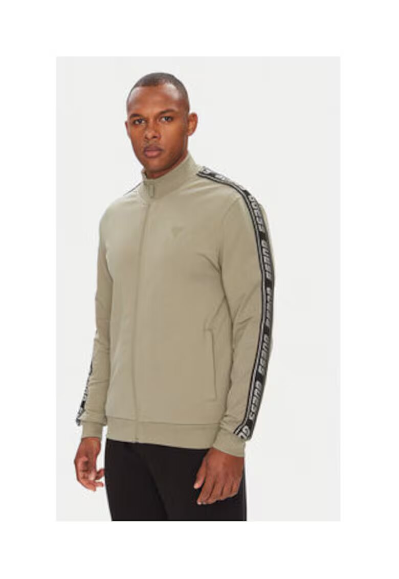 GUESS Bluza de trening cu dungi logo pe maneci si fermoar -