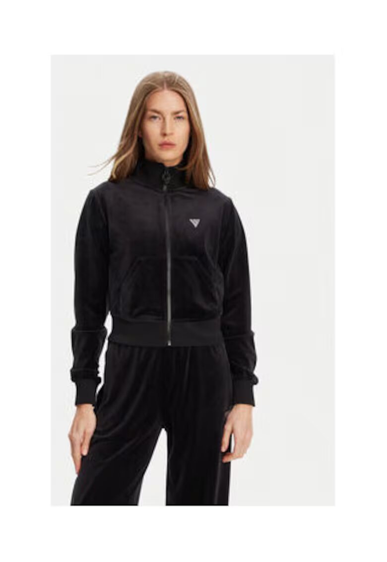 GUESS Bluza de trening cu fermoar - aspect de catifea si guler inalt - Negru