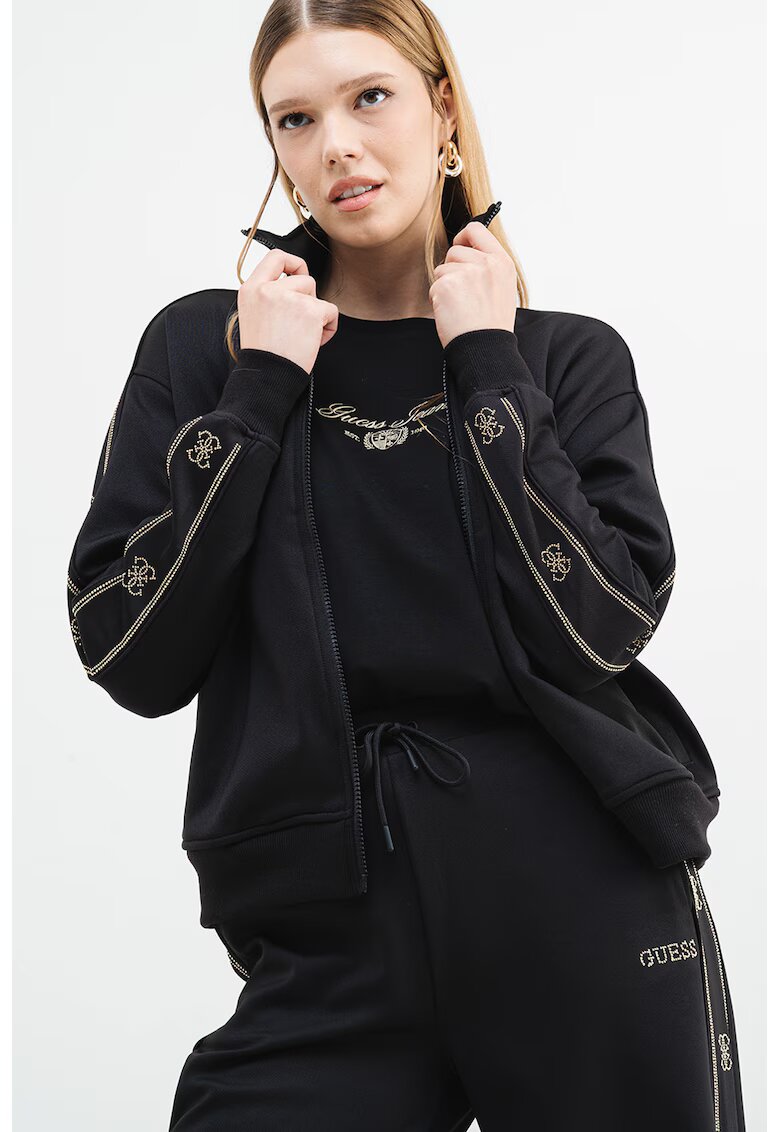 GUESS Bluza de trening cu fermoar si imprimeu logo discret - Negru