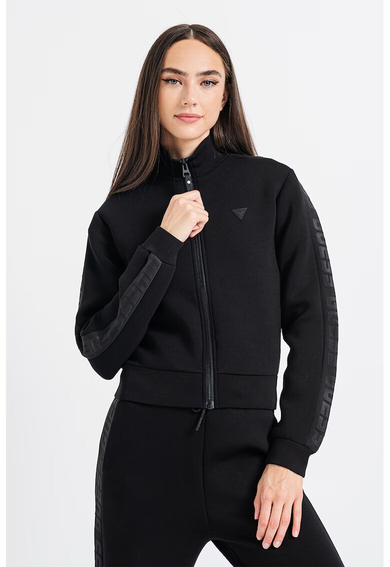 GUESS Bluza de trening cu fermoar si logo - Negru