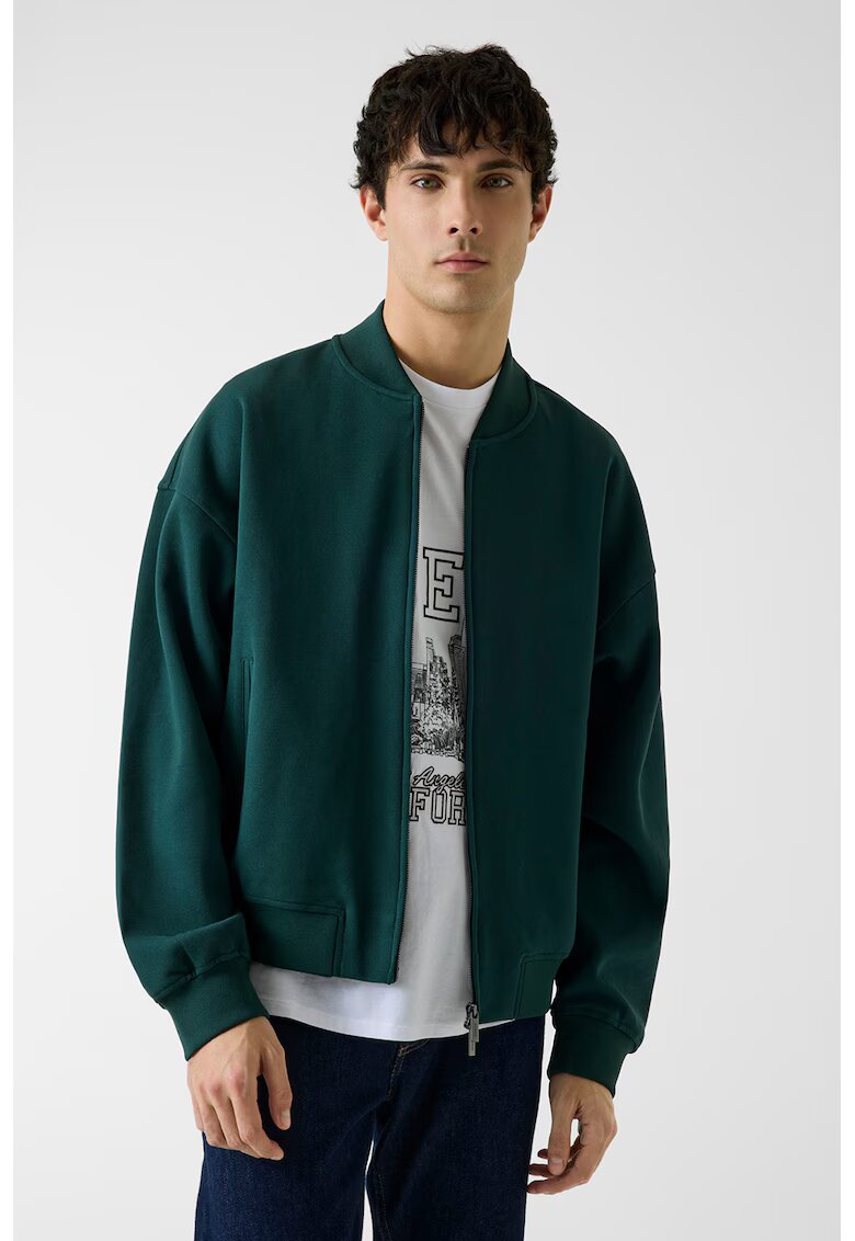 GUESS Bluza de trening cu fermoar si maneci cazute - Verde englez