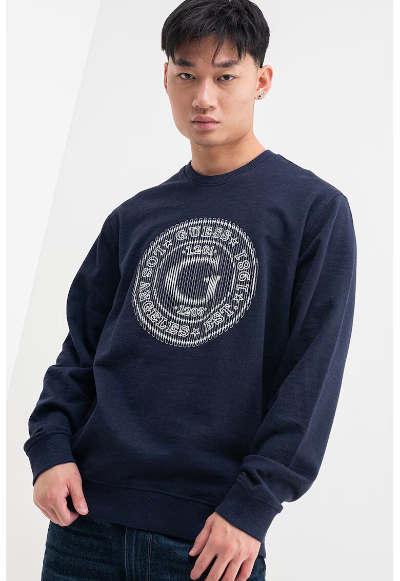 GUESS Bluza de trening din amestec de bumbac - cu logo - Alb murdar/Bleumarin
