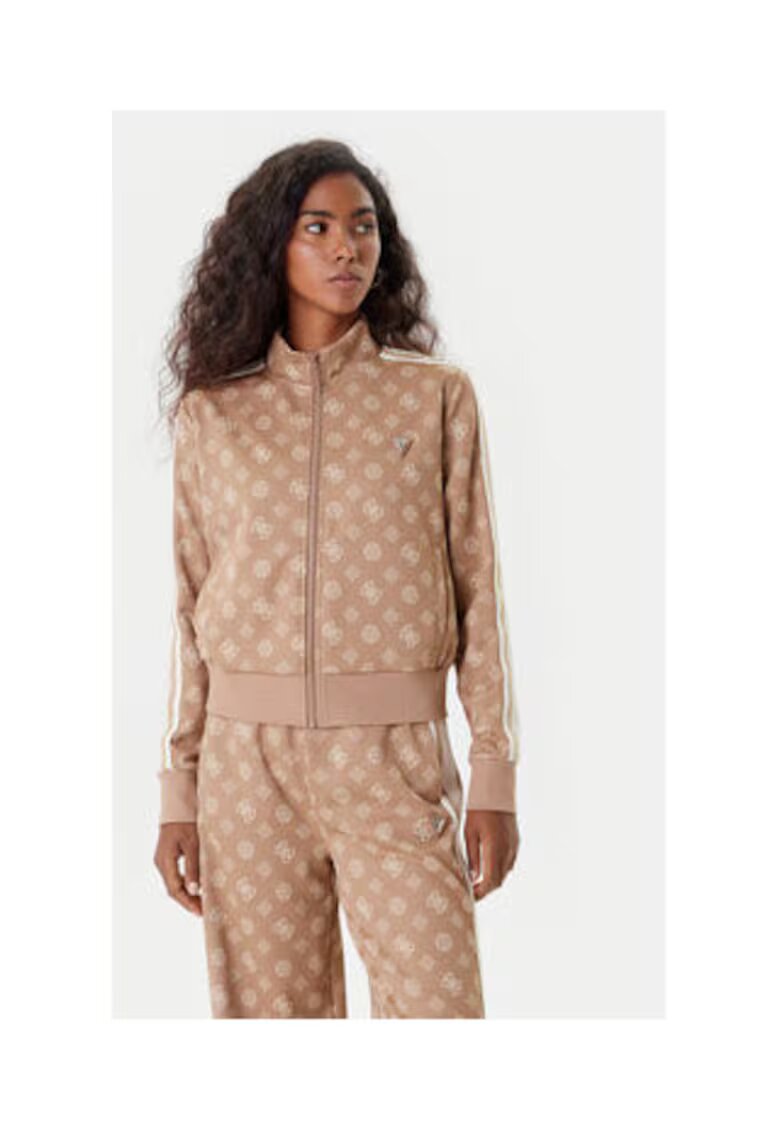 GUESS Bluza de trening din amestec de poliester cu mansete striate - model logo si fermoar lung
