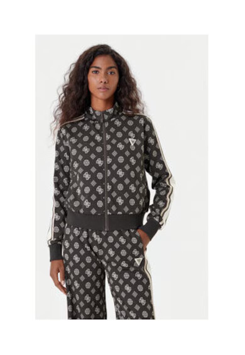 GUESS Bluza de trening din amestec de poliester cu model logo si fermoar lung - Verde