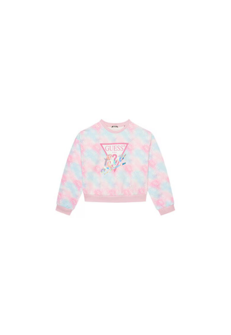 GUESS Bluza de trening din bumbac cu model tie-dye - logo si decolteu la baza gatului