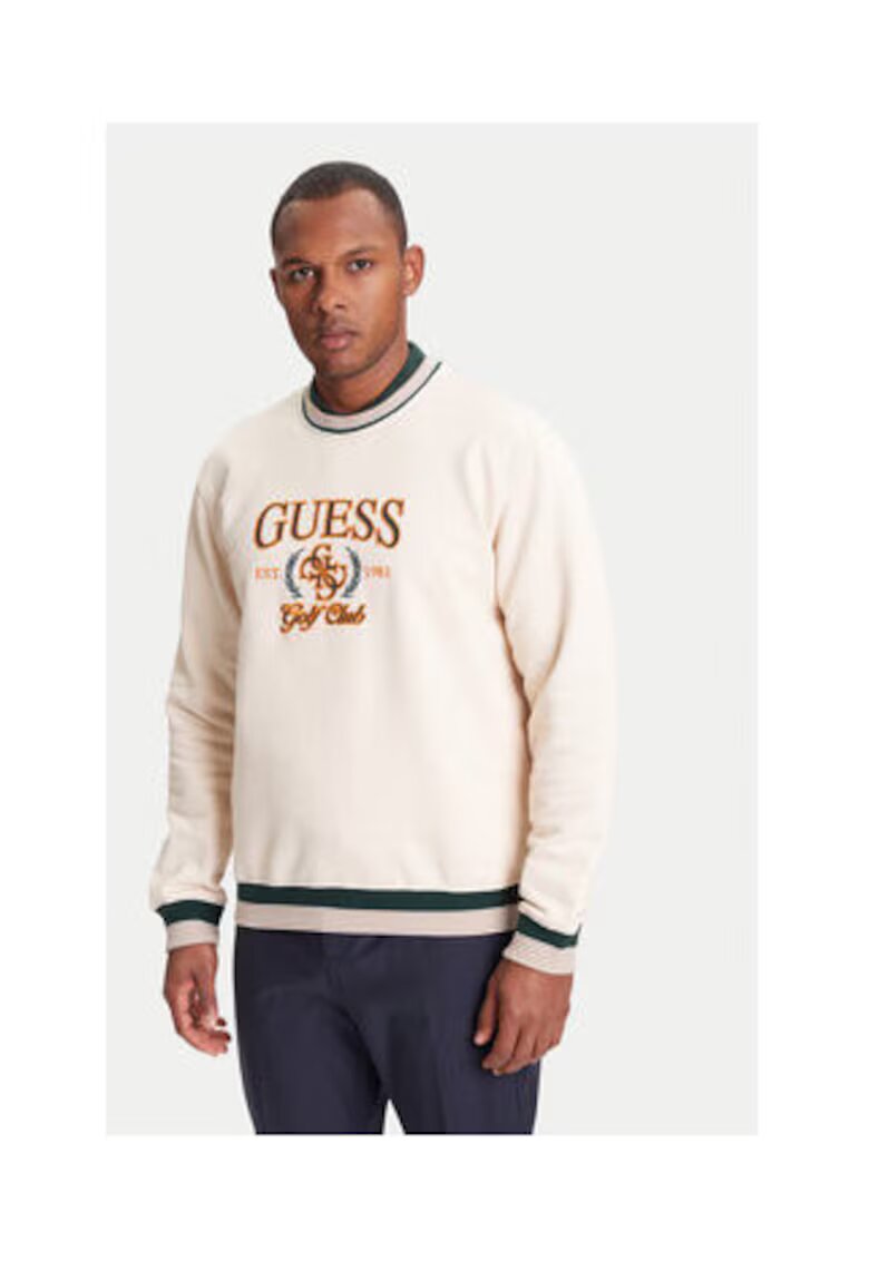 GUESS Bluza din amestec de bumbac cu logo frontal si terminatii striate