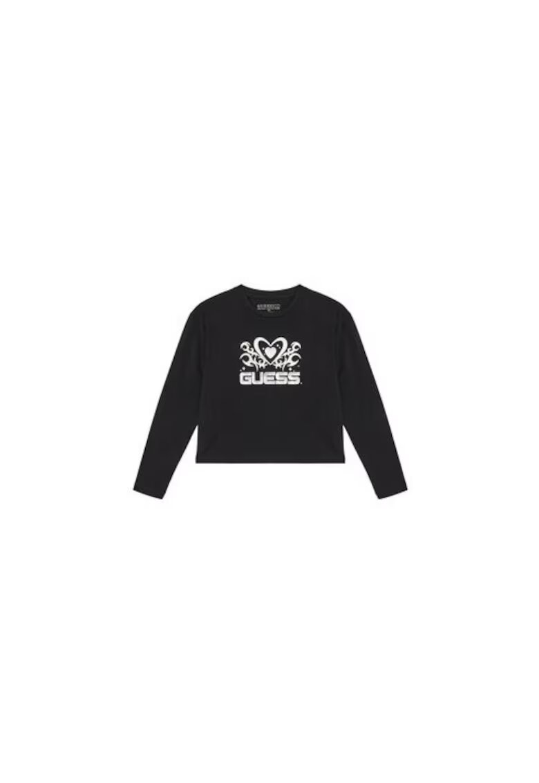GUESS Bluza din amestec de bumbac organic cu decolteu la baza gatului si imprimeu pe piept