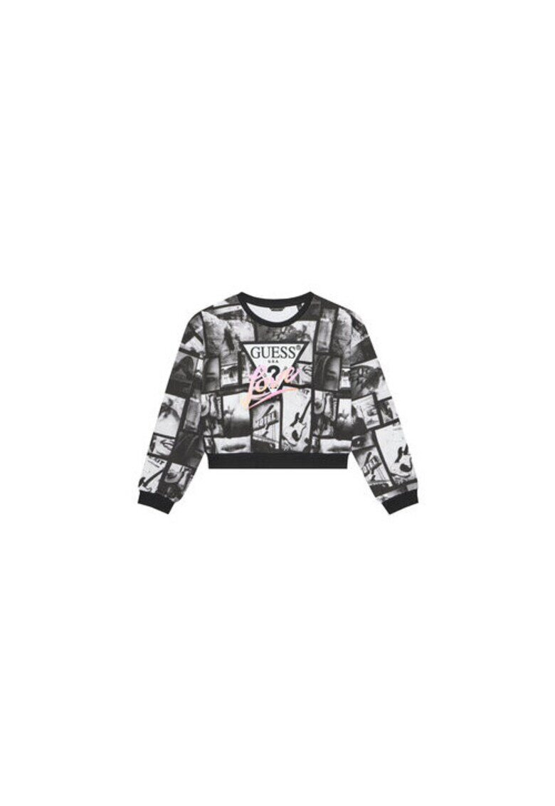 GUESS Bluza din bumbac cu model grafic - logo si decolteu la baza gatului