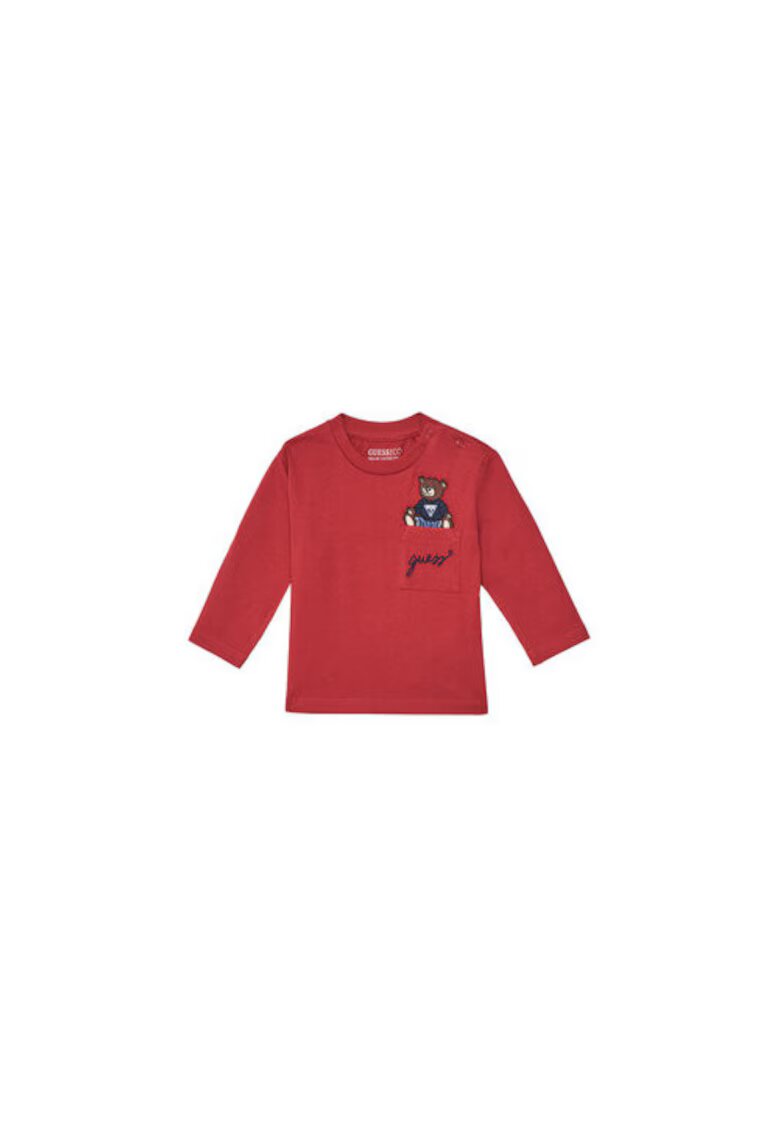 GUESS Bluza din bumbac organic cu buzunar pe piept si aplicatie urs brodata