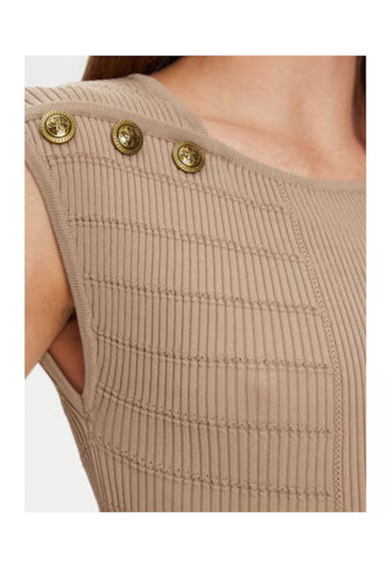 GUESS Bluza din tricot cu nasturi decorativi pe umeri si striatii - fara maneci
