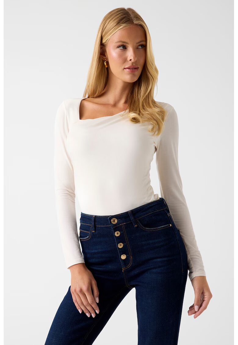 GUESS Bluza slim fit cu decolteu asimetric in V - Alb