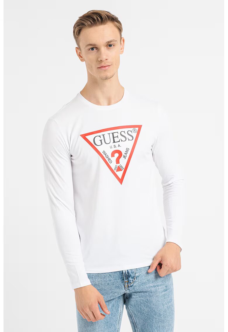 GUESS Bluza slim fit de bumbac cu imprimeu logo - Rosu/Alb