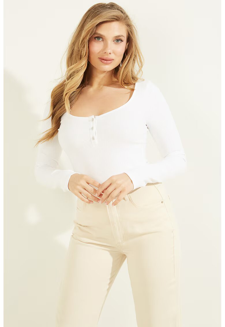 GUESS Bluza striata cu decolteu rotund - Alb