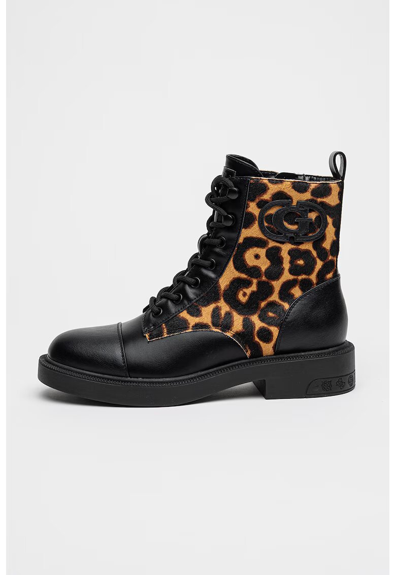 GUESS Bocanci de piele cu animal print - Maro inchis/Negru/Maro