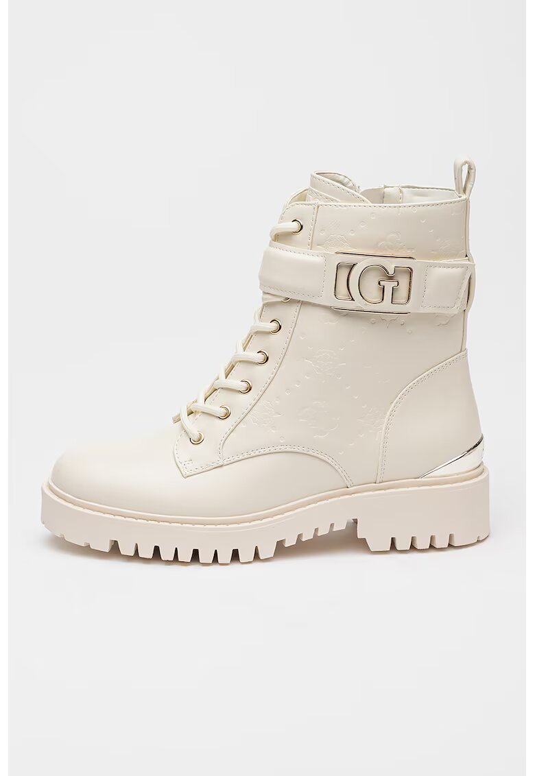 GUESS Bocanci de piele ecologica cu logo metalic - Alb murdar