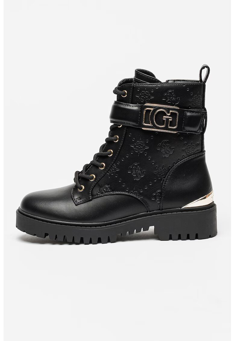 GUESS Bocanci de piele ecologica cu logo metalic - Negru/Argintiu