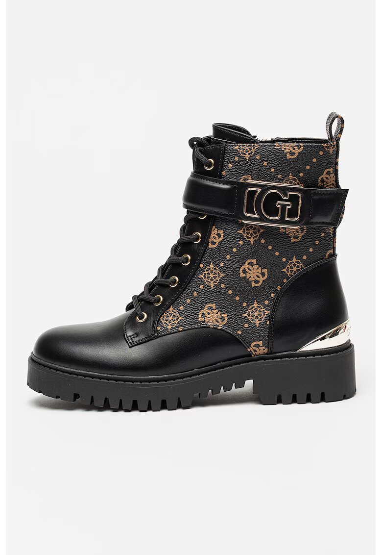 GUESS Bocanci de piele ecologica cu logo metalic - Negru/Portocaliu pal/Argintiu
