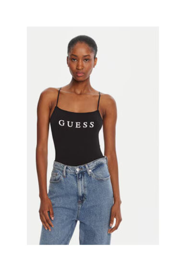 GUESS Body din amestec de bumbac cu bretele subtiri si logo