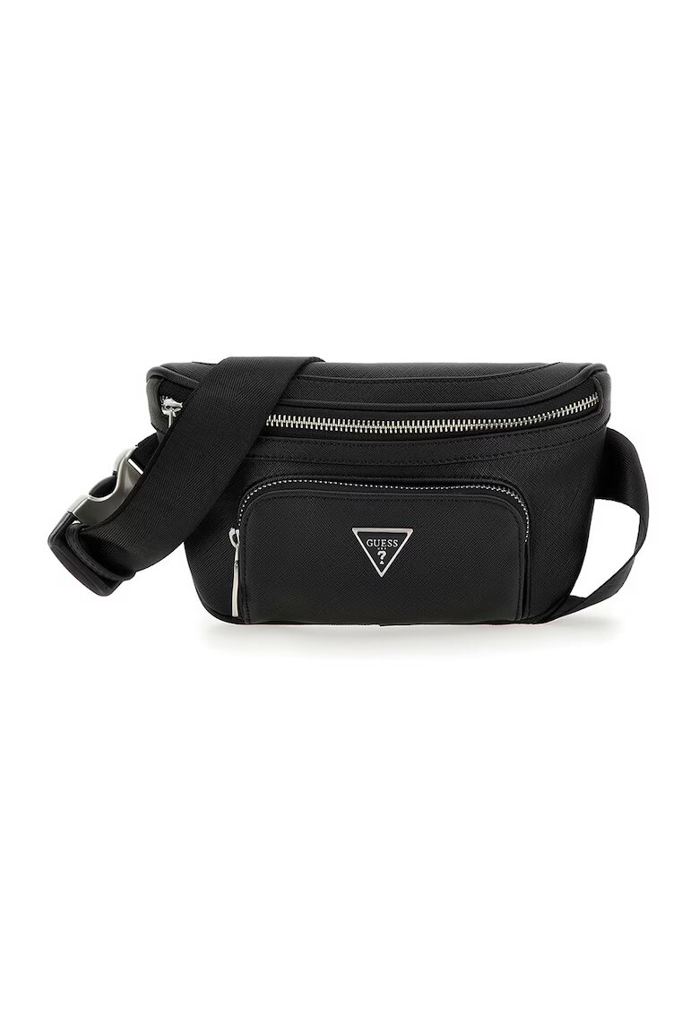 GUESS Borseta de piele ecologica cu textura Saffiano Certosa - Negru