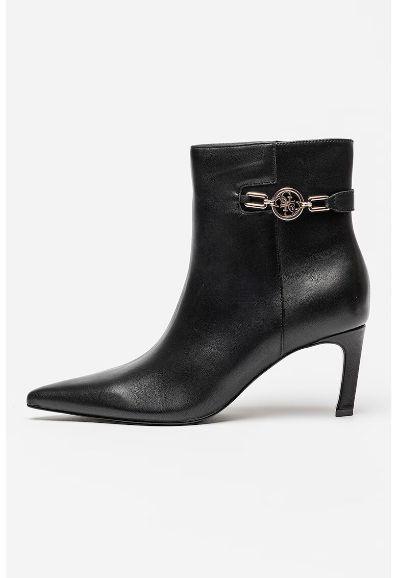 GUESS Botine de piele cu varf ascutit Paislie - Negru