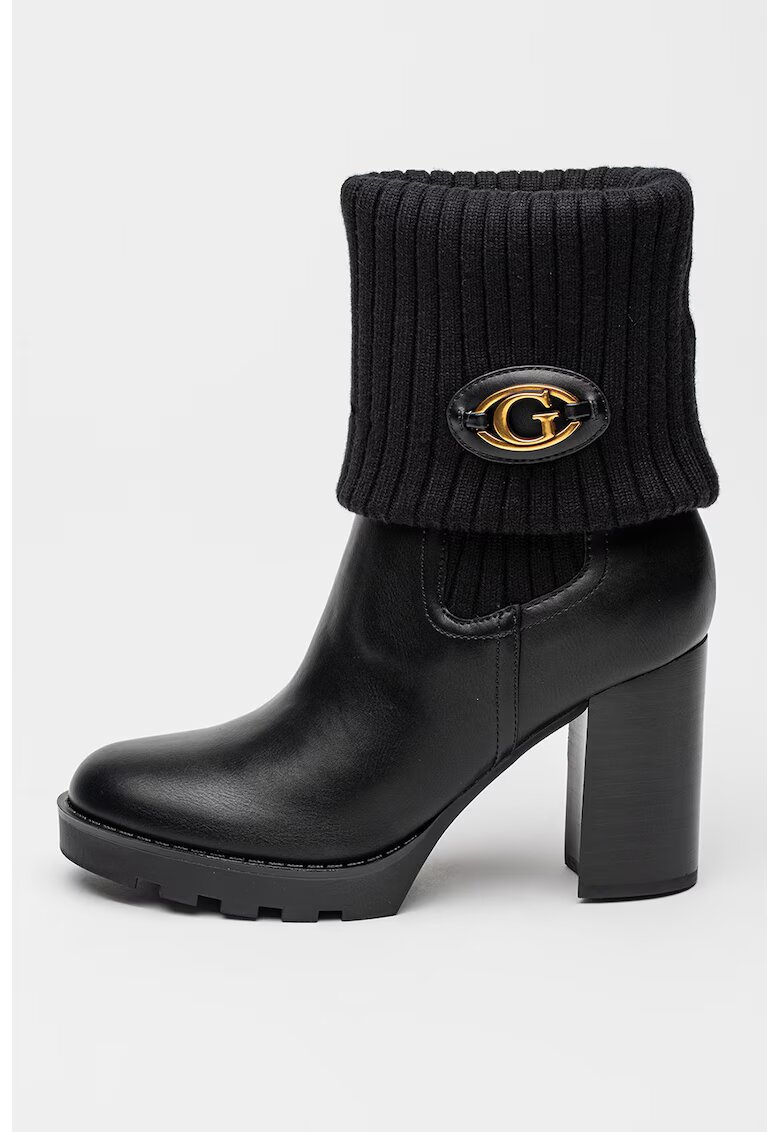 GUESS Botine de piele ecologica cu garnituri tricotate - Negru