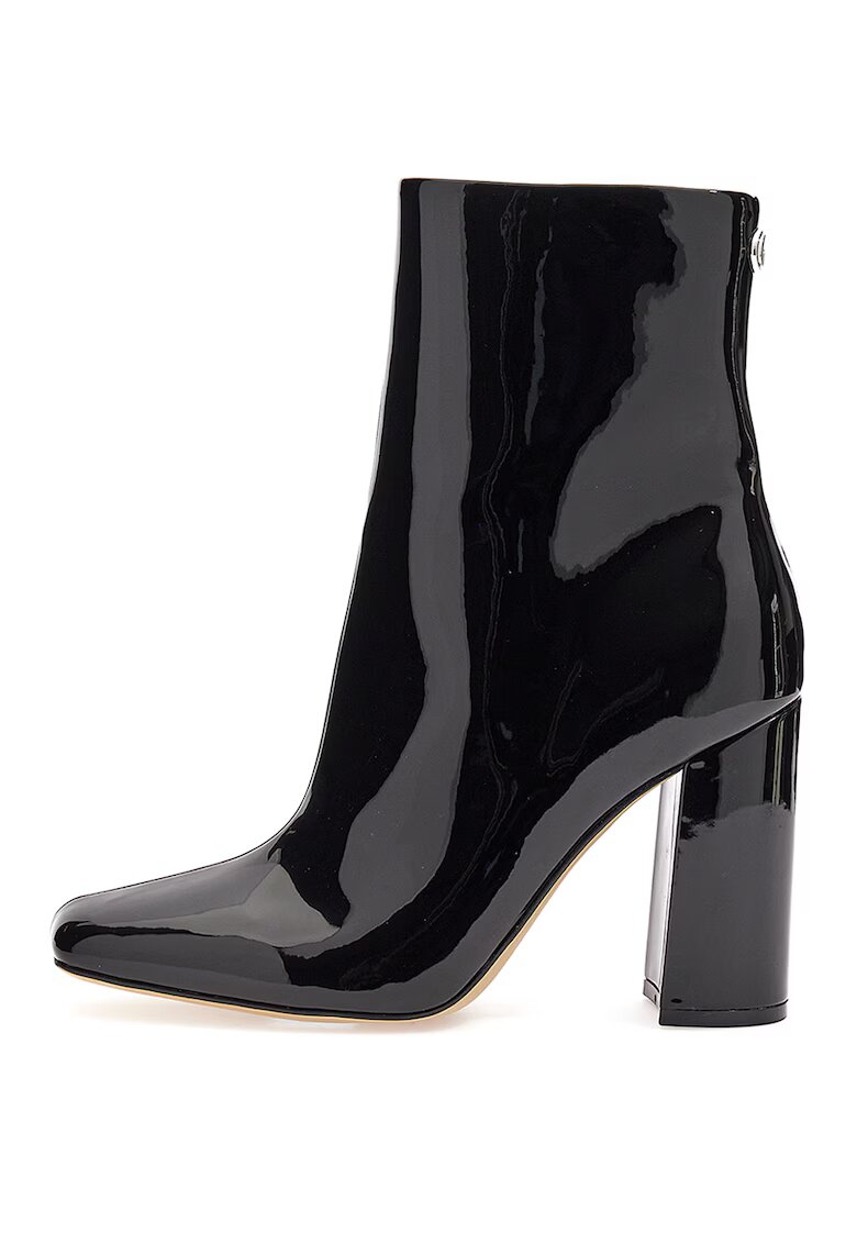 GUESS Botine de piele lacuita cu toc masiv - Negru