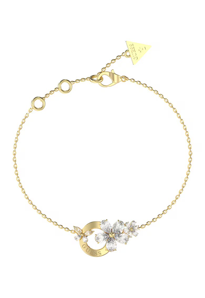 GUESS Bratara cu talismane florale din cristal - Auriu/Transparent